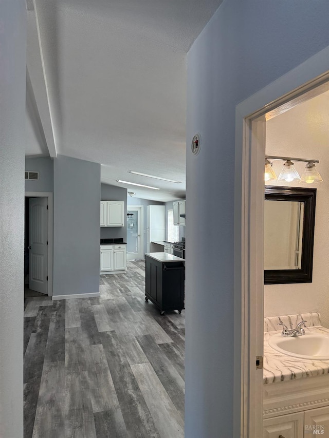 1803 New Long Valley Rd, Clearlake Oaks, CA 95423 - hallway with a sink and dark wood-type flooring