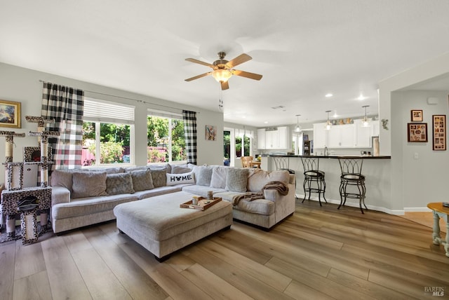 644 Canterbury Cir, Vacaville, CA 95687 - living room featuring ceiling fan, wood finished floors, and recessed lighting