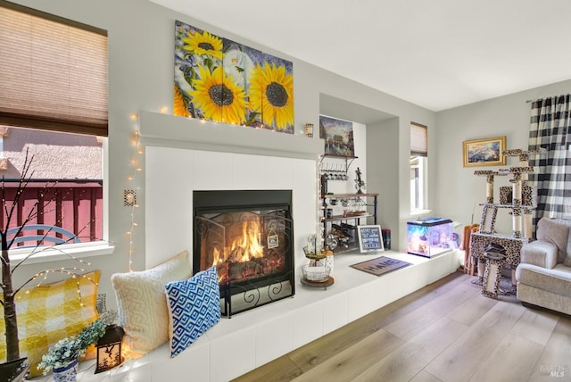 644 Canterbury Cir, Vacaville, CA 95687 - living area featuring wood finished floors, a tile fireplace, and plenty of natural light