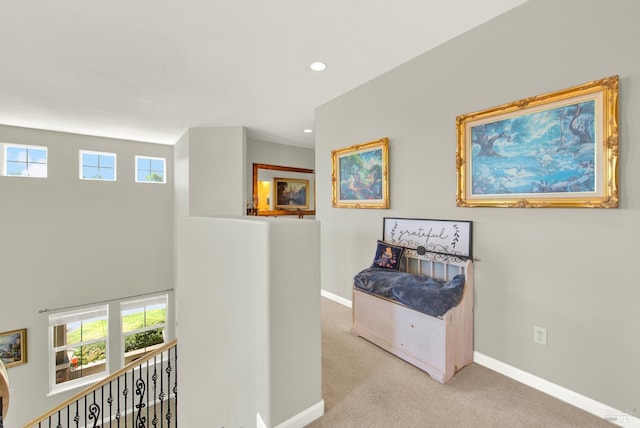 644 Canterbury Cir, Vacaville, CA 95687 - hall with an upstairs landing, light carpet, and recessed lighting
