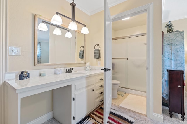 7771 Healdsburg Ave Unit 22, Sebastopol, CA 95472 - bathroom with vanity, a stall shower, and crown molding