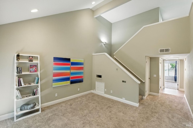 4 Cielo Ln Unit 3E, Novato, CA 94949 - recreation room with carpet, high vaulted ceiling, and recessed lighting