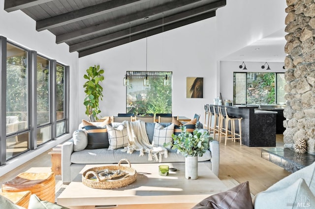 1325 Crestmont Dr, Angwin, CA 94508 - living room with wood finished floors and wooden ceiling