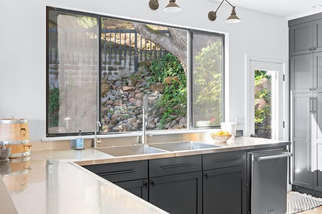 1325 Crestmont Dr, Angwin, CA 94508 - kitchen with gray cabinetry, light countertops, and dishwasher