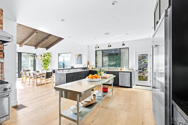 1325 Crestmont Dr, Angwin, CA 94508 - kitchen with light countertops, appliances with stainless steel finishes, light wood-style flooring, gray cabinets, and recessed lighting