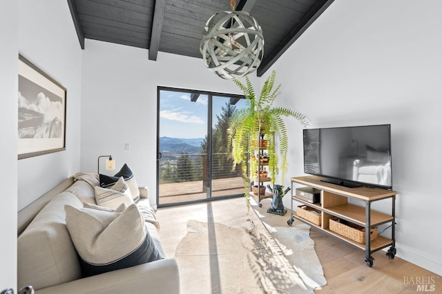 1325 Crestmont Dr, Angwin, CA 94508 - living area with high vaulted ceiling, wood finished floors, and a wooden ceiling with exposed beams