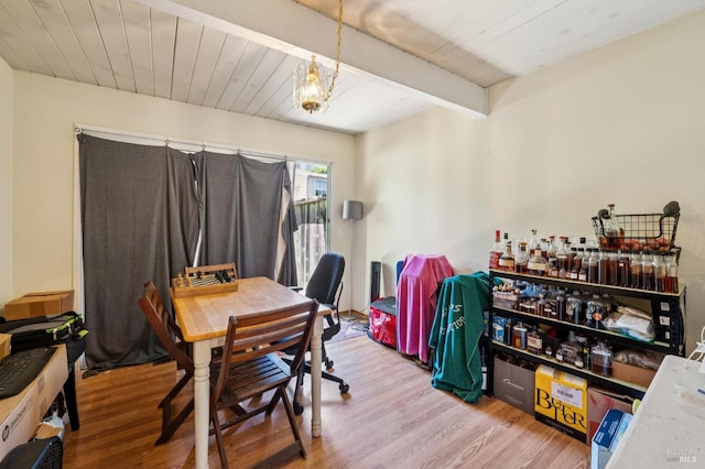 15 Montecito Dr, Corte Madera, CA 94925 - dining space featuring wood finished floors and a wooden ceiling with exposed beams