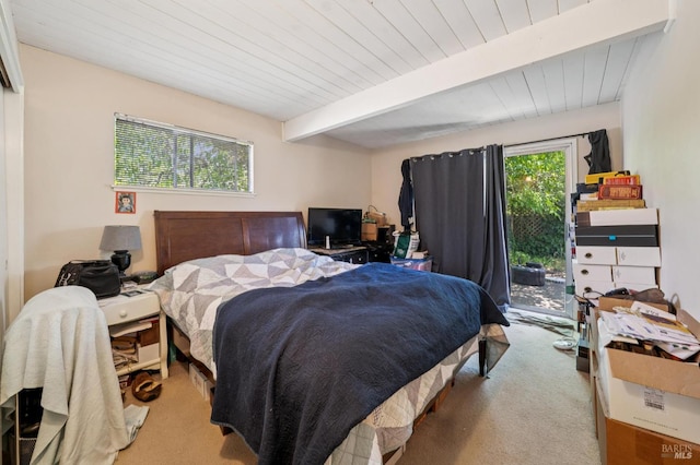 15 Montecito Dr, Corte Madera, CA 94925 - carpeted bedroom featuring access to outside and a wooden ceiling with exposed beams