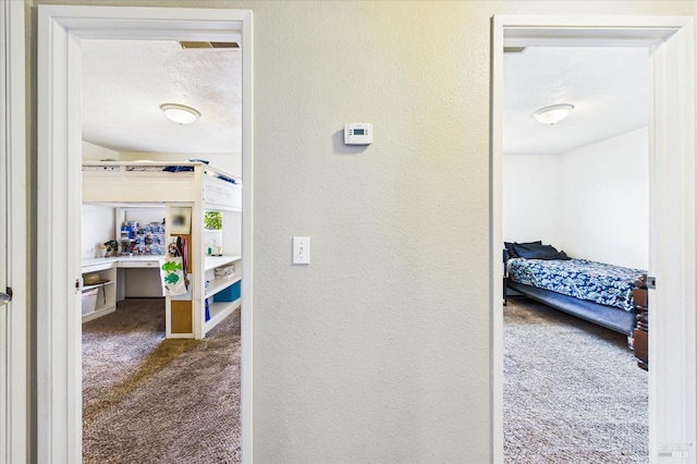 2393 Ohio St, Eureka, CA 95501 - corridor featuring carpet floors, a textured wall, and a textured ceiling