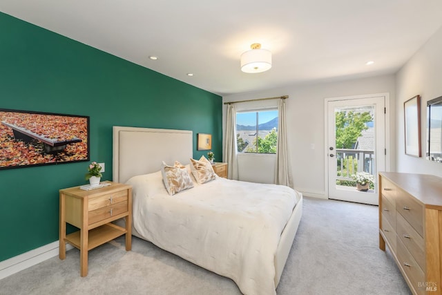 1 Drakes View Cir, Greenbrae, CA 94904 - bedroom with access to exterior, light carpet, and recessed lighting