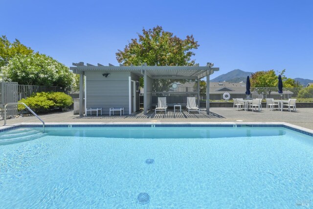 1 Drakes View Cir, Greenbrae, CA 94904 - community pool with a mountain view, a patio area, and a pergola