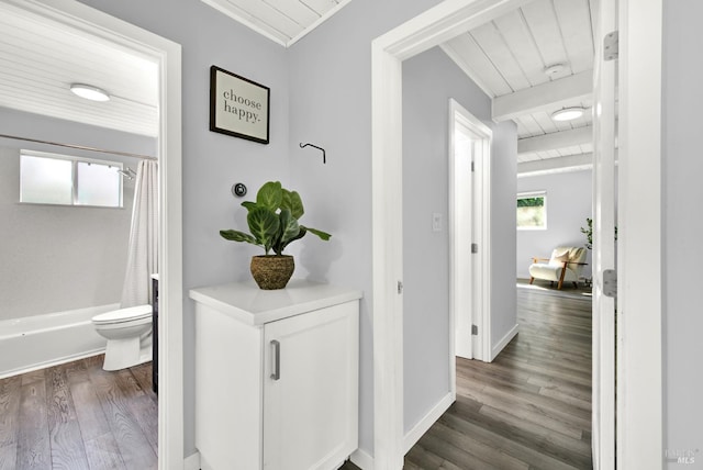 2876 Hilltop Rd, Concord, CA 94520 - corridor with wooden ceiling, wood finished floors, and ornamental molding