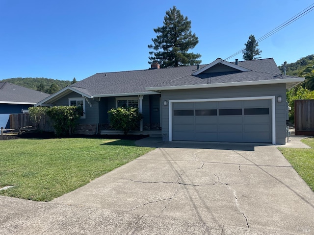 417 Via Del Plano, Novato, CA 94949 - ranch-style house featuring concrete driveway, a front yard, a garage, and roof with shingles