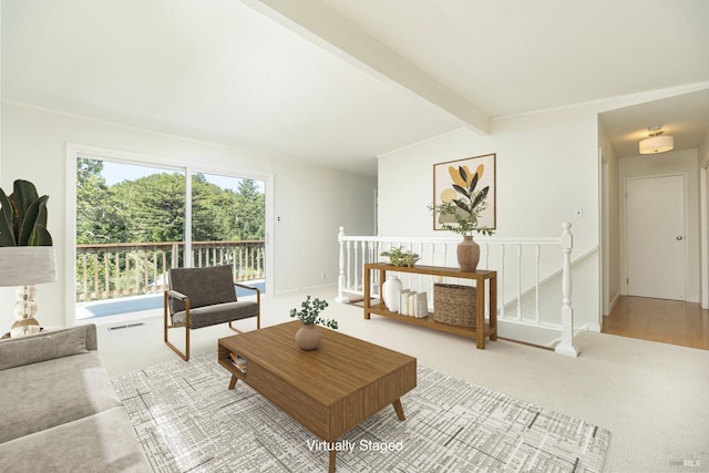 23 Hillside Dr, Fairfax, CA 94930 - living room with beamed ceiling and carpet flooring