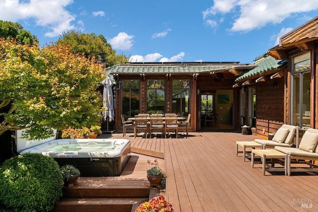 11 Walla Vis, Stinson Beach, CA 94970 - wooden deck with an outdoor hot tub and outdoor dining area