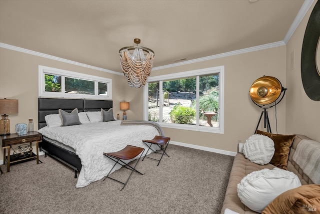 18903 N Shore Dr, Hidden Valley Lake, CA 95467 - bedroom featuring a chandelier, ornamental molding, and carpet