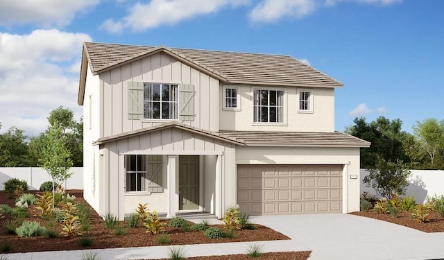 2064 Quartz Cove Way, Roseville, CA 95747 - modern farmhouse featuring board and batten siding, a garage, concrete driveway, and a tile roof
