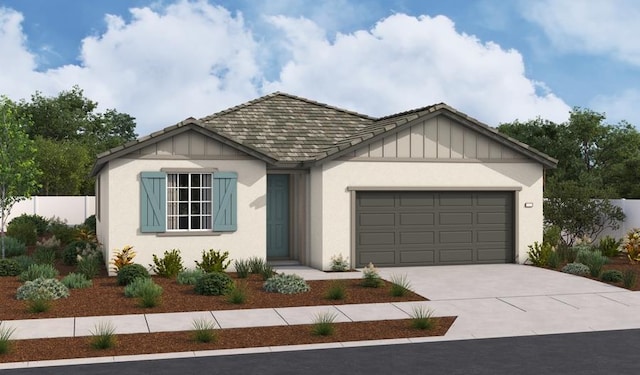 3104 Blue Opal Cir, Roseville, CA 95747 - view of front facade featuring driveway, an attached garage, stucco siding, and board and batten siding