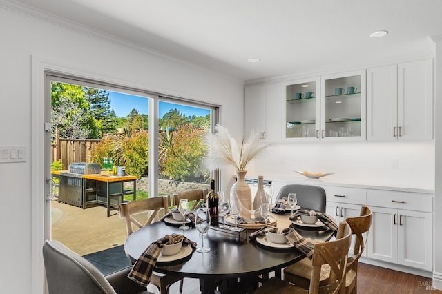 251 Donegal Way, Martinez, CA 94553 - dining space featuring plenty of natural light, ornamental molding, recessed lighting, and dark wood finished floors