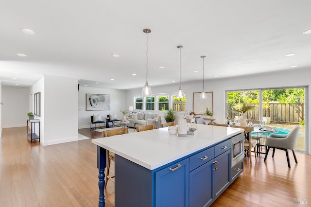 251 Donegal Way, Martinez, CA 94553 - kitchen featuring plenty of natural light, light wood finished floors, a center island, and recessed lighting
