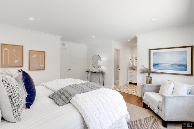251 Donegal Way, Martinez, CA 94553 - bedroom with wood finished floors, ornamental molding, recessed lighting, and ensuite bathroom