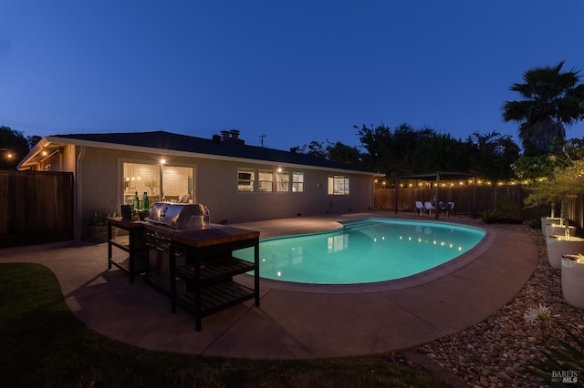 251 Donegal Way, Martinez, CA 94553 - pool at night featuring a grill, a patio, and a fenced backyard
