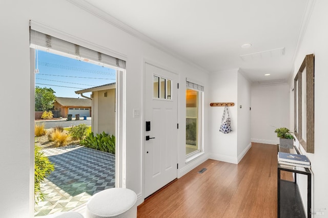 251 Donegal Way, Martinez, CA 94553 - entryway with wood finished floors, crown molding, and recessed lighting