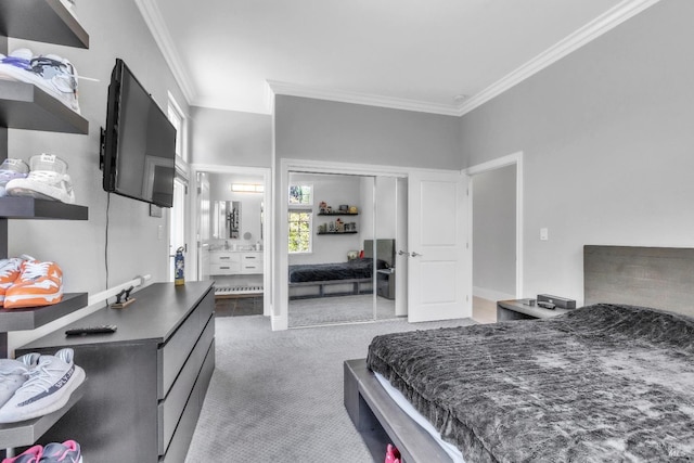 955 Appleridge Pl, Fairfield, CA 94534 - bedroom featuring crown molding, carpet floors, a closet, and ensuite bath