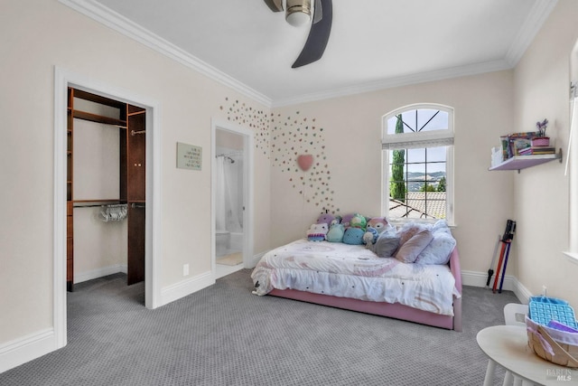 955 Appleridge Pl, Fairfield, CA 94534 - carpeted bedroom with ornamental molding, a spacious closet, a closet, a ceiling fan, and connected bathroom