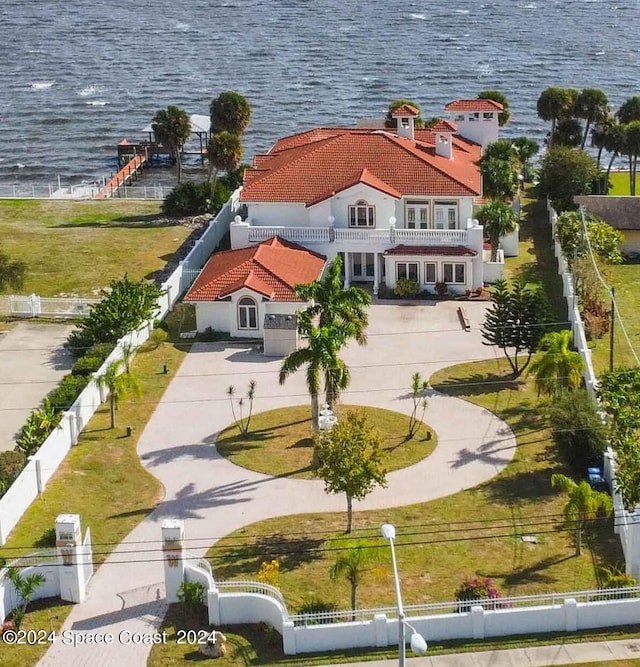 aerial view with a water view