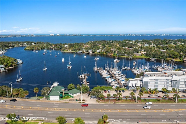 bird's eye view featuring a water view