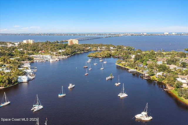 bird's eye view featuring a water view