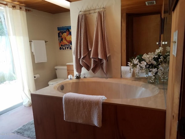 bathroom with vanity, toilet, a bathtub, and a healthy amount of sunlight