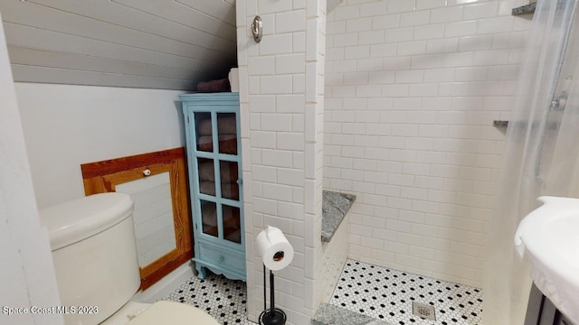 bathroom featuring toilet and tiled shower