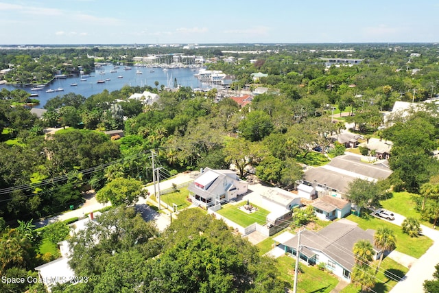 aerial view featuring a water view