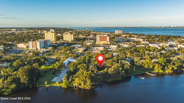 bird's eye view featuring a water view