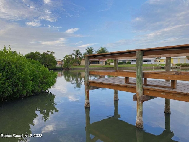 dock area with a water view