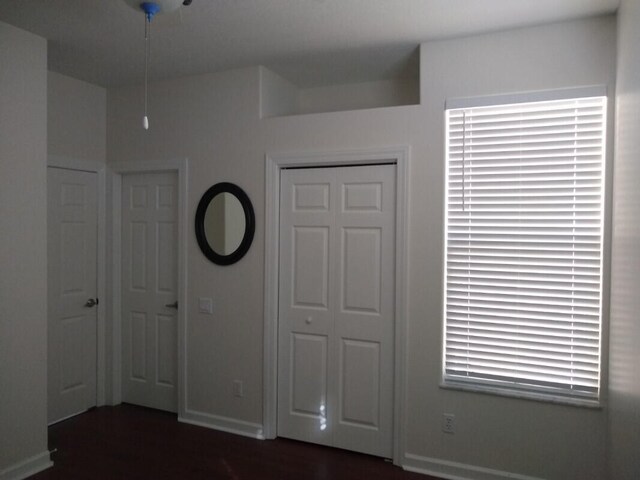 interior space featuring dark hardwood / wood-style flooring and a closet