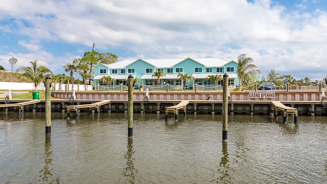 view of dock with a water view