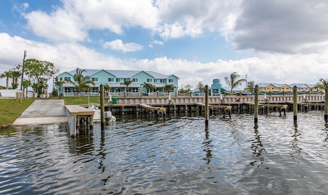 dock area with a water view