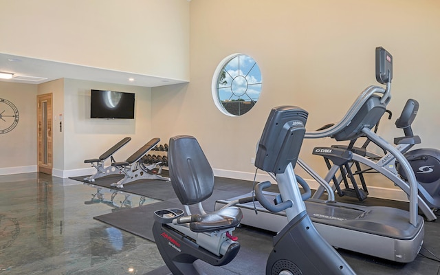 exercise area with a towering ceiling