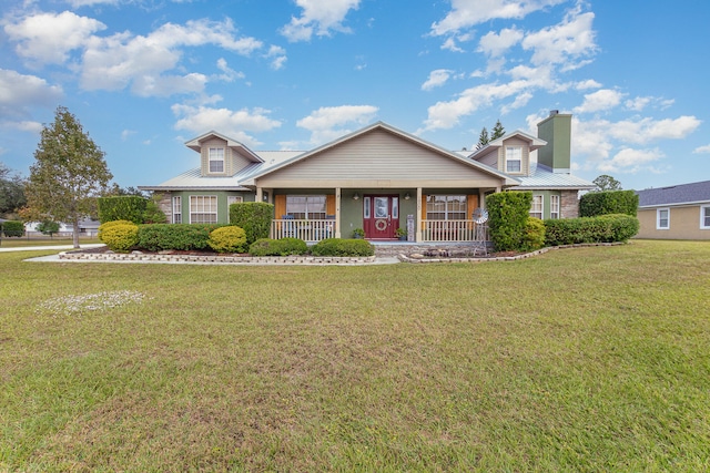 view of front of home featuring a front yard and a porch