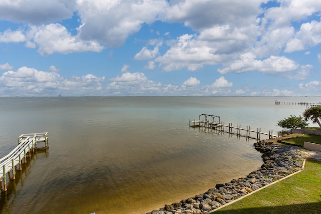 dock area with a water view