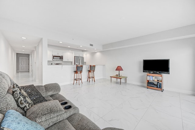 tiled living room with indoor bar