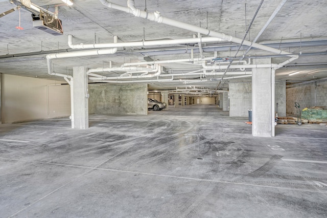 garage with a garage door opener