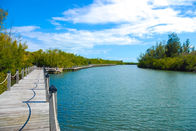 view of dock with a water view