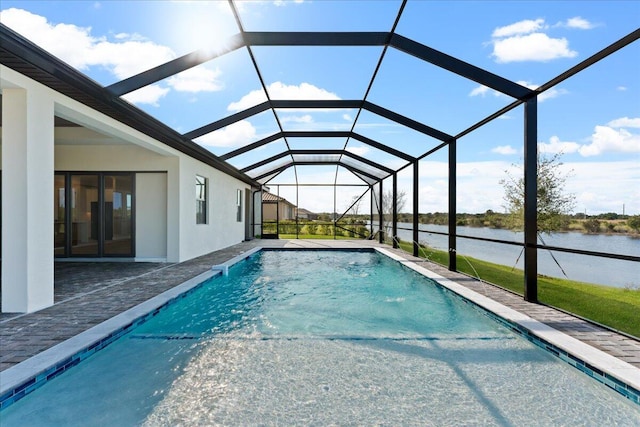 view of pool featuring a lanai and a patio