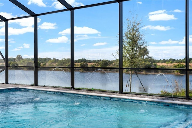 view of pool featuring pool water feature