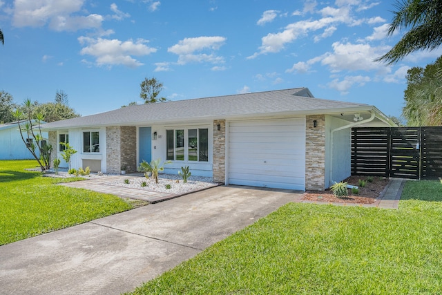 ranch-style house with a front lawn and a garage