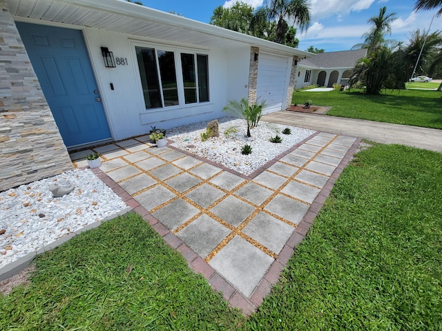 exterior space with a garage